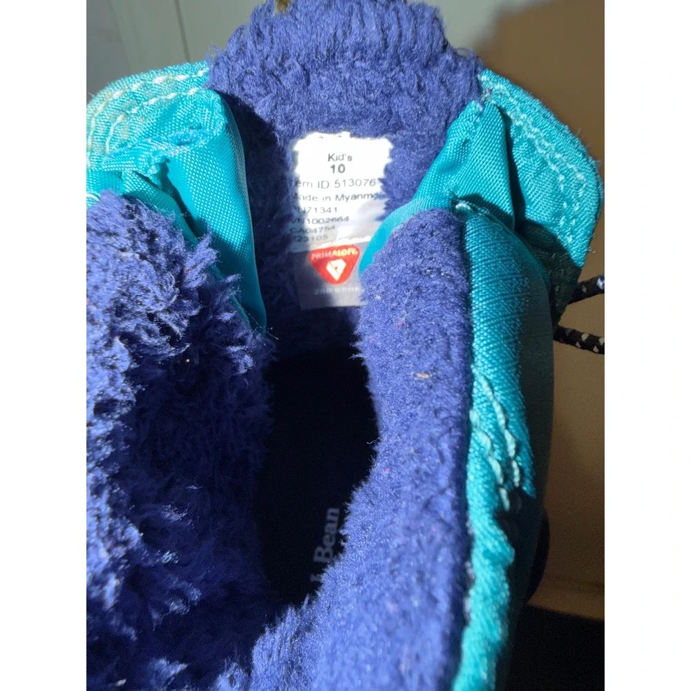 LL Bean Kids Ultralight Waterproof Boots Teal Blue Primaloft Snow Boots Size 10